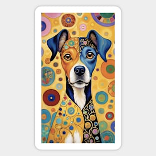 Gustav Klimt's Rainbow Rover: Colorful Dog Illustration Magnet